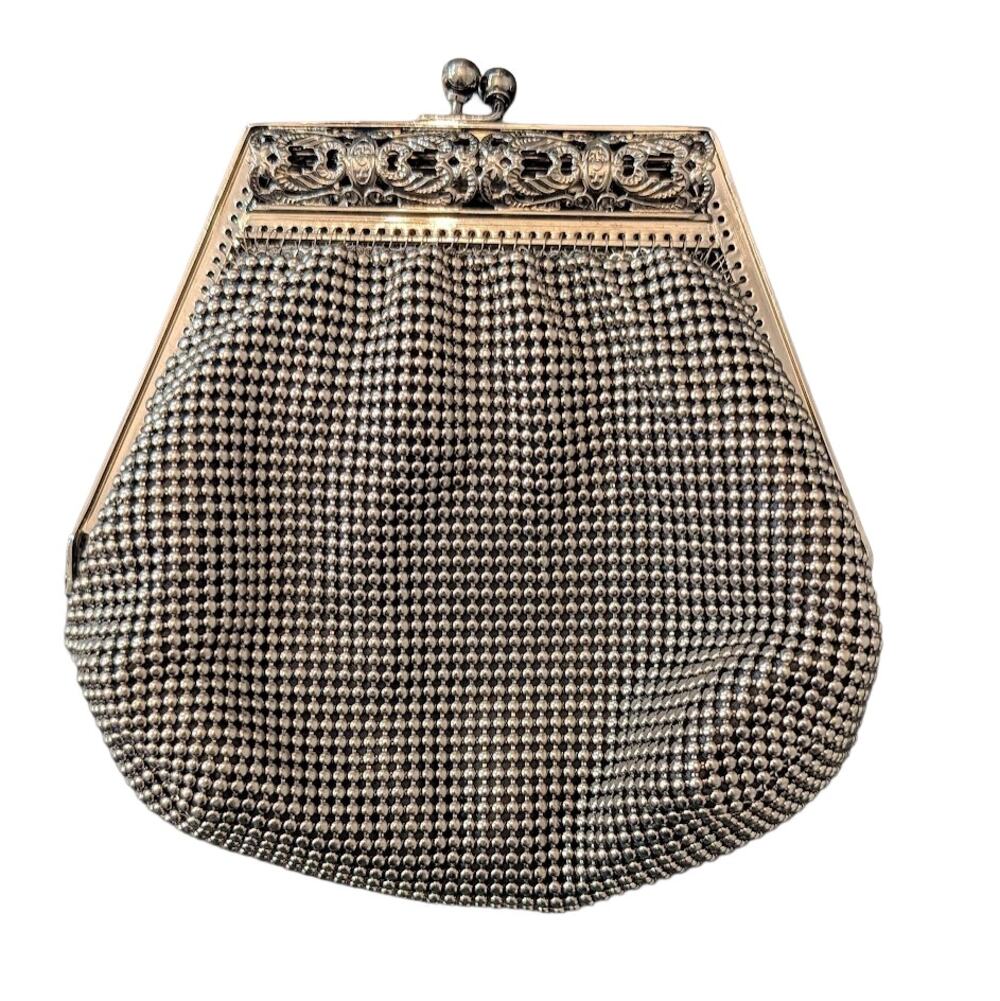 Talbots Metal Mesh Evening Bag Silver Kiss Lock Chain Purse Vintage
